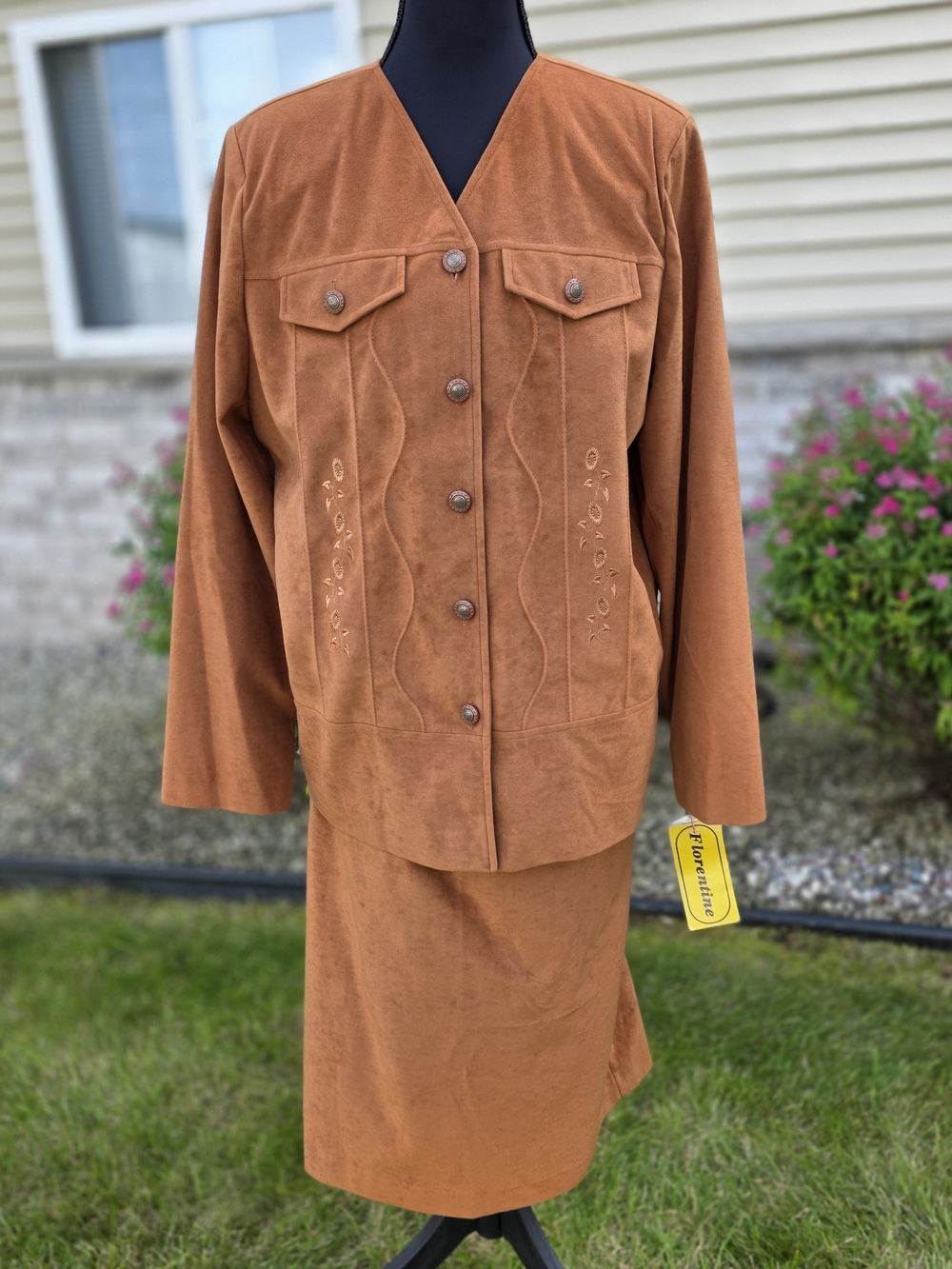 Vintage Florentine Faux Suede Embroidered Skirt Suit NWT 14